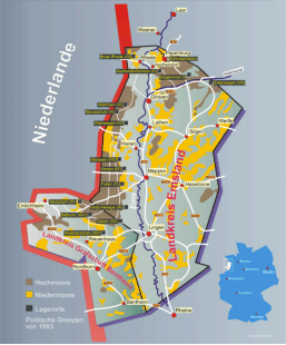 Karte der Emslandlager im Grenzraum zu den Niederlanden